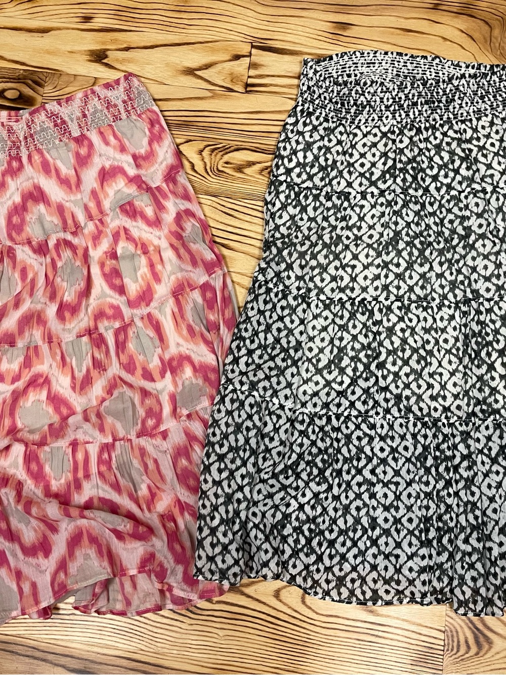 Old Navy Pink Patterned Tiered Maxi Skirt with Black & White Tiered Maxi Skirt